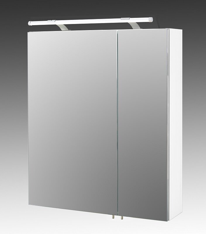 Skapītis ar spoguli ir LED apgaismojumu Dorina, balta glancēta cena un informācija | Vannas istabas skapīši | 220.lv