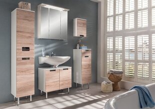 Комплект мебели для ванной комнаты с LED-светильником Mars, дуб / белый глянцевый цена и информация | Комплекты в ванную | 220.lv