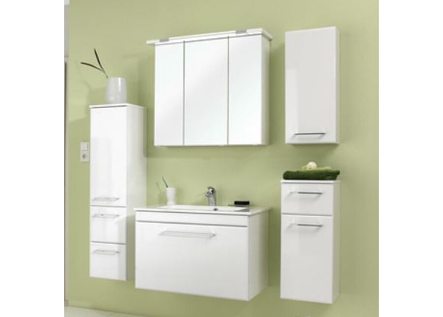 Spoguļstikla skapis ar LED apgaismojumu 54-II balta glancēta cena un informācija | Vannas istabas skapīši | 220.lv