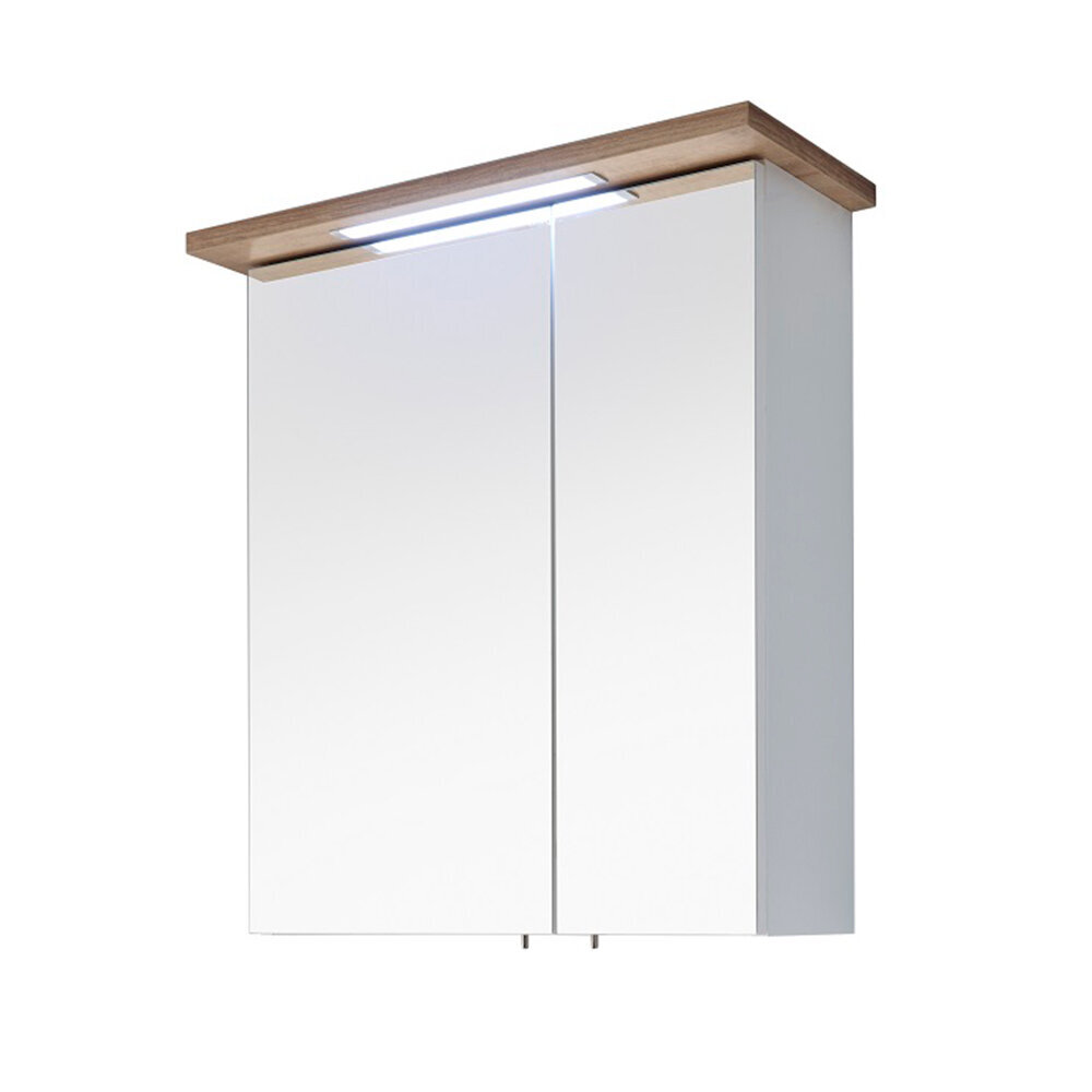 Spoguļstikla skapis ar LED apgaismojumu 84-I balta / ozols cena un informācija | Vannas istabas skapīši | 220.lv