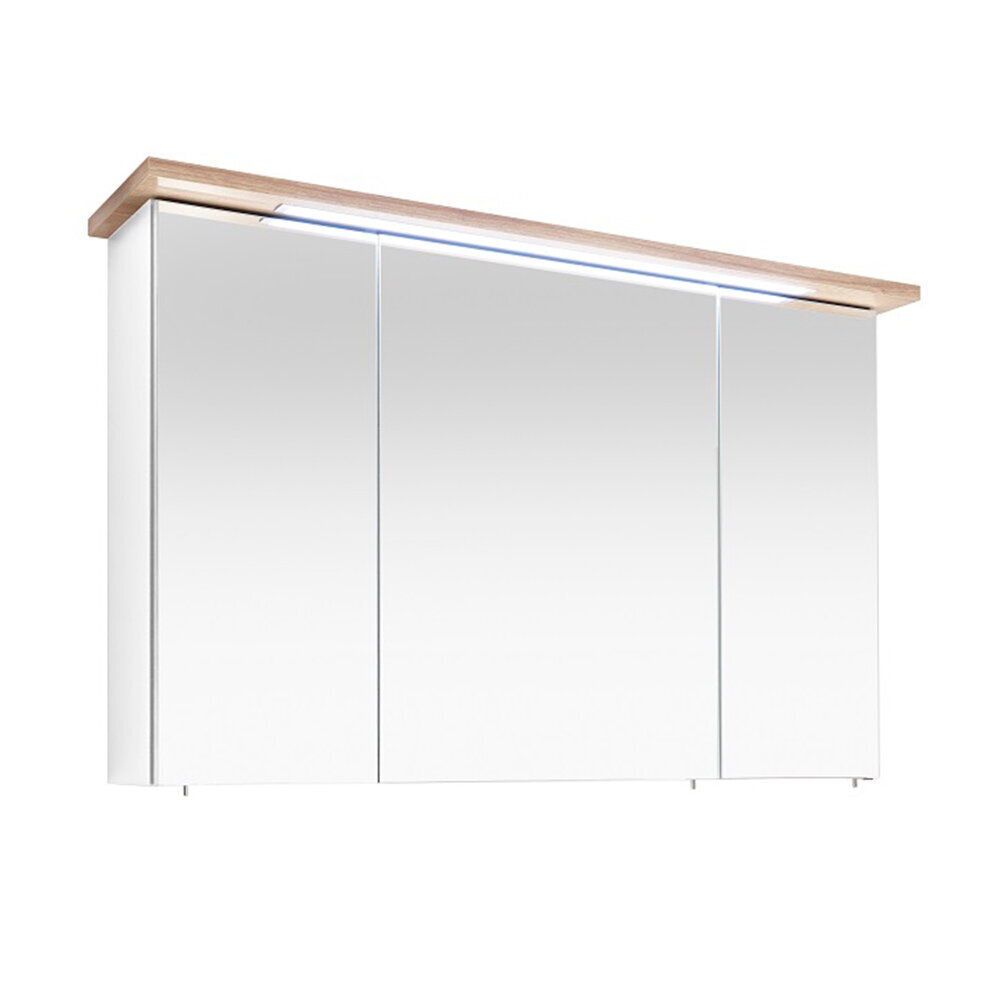 Spoguļstikla skapis ar LED apgaismojumu 84-III balta / ozols cena un informācija | Vannas istabas skapīši | 220.lv