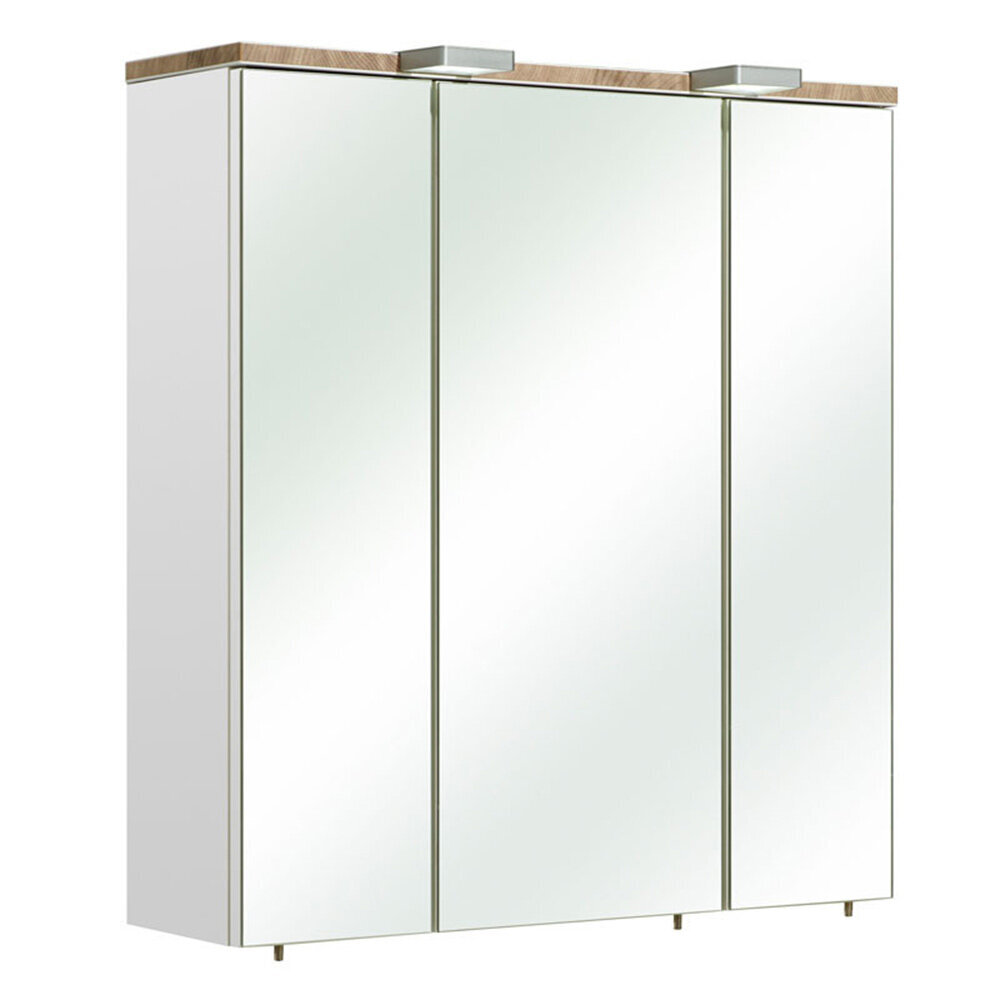 Spoguļstikla skapis ar LED apgaismojumu 34 balta glancēta цена и информация | Vannas istabas skapīši | 220.lv