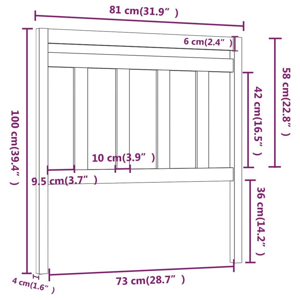 Gultas galvgalis, balts, 81x4x100cm, priedes masīvkoks cena un informācija | Gultas | 220.lv