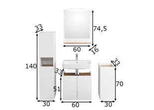 Vannas istabas mēbeļu komplekts ar LED apgaismojumu 947 balts spīdums / ozols цена и информация | Комплекты в ванную | 220.lv