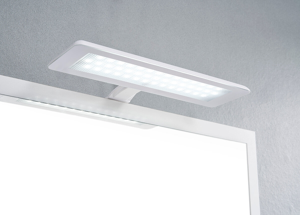 Vannas istabas mēbeļu komplekts ar LED apgaismojumu 947 balts spīdums / ozols cena un informācija | Vannas istabas mēbeļu komplekti | 220.lv