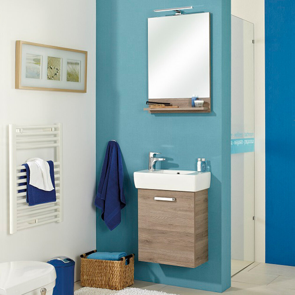 Spogulis ar plauktu 09 ozols cena un informācija | Vannas istabas spoguļi | 220.lv