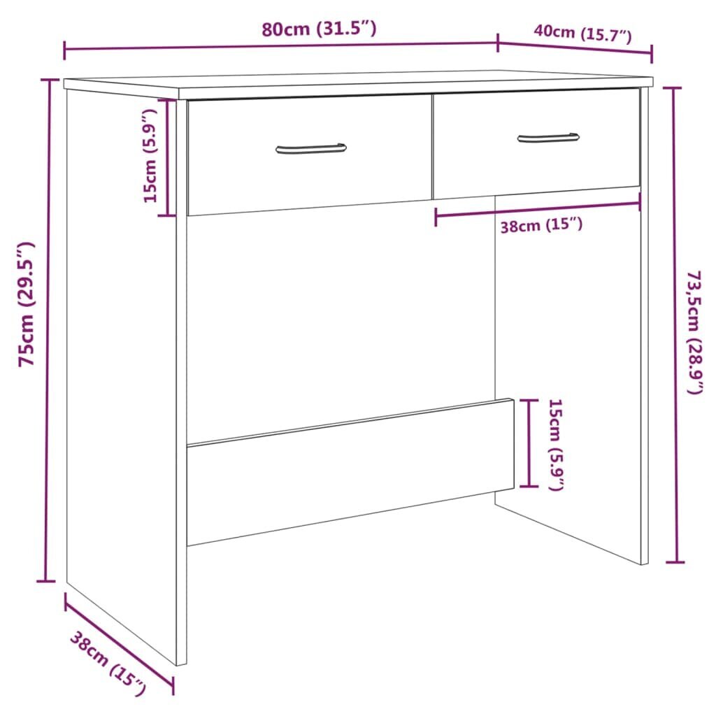 vidaXL rakstāmgalds, ozolkoka krāsa, 80x40x75 cm, inženierijas koks цена и информация | Datorgaldi, rakstāmgaldi, biroja galdi | 220.lv