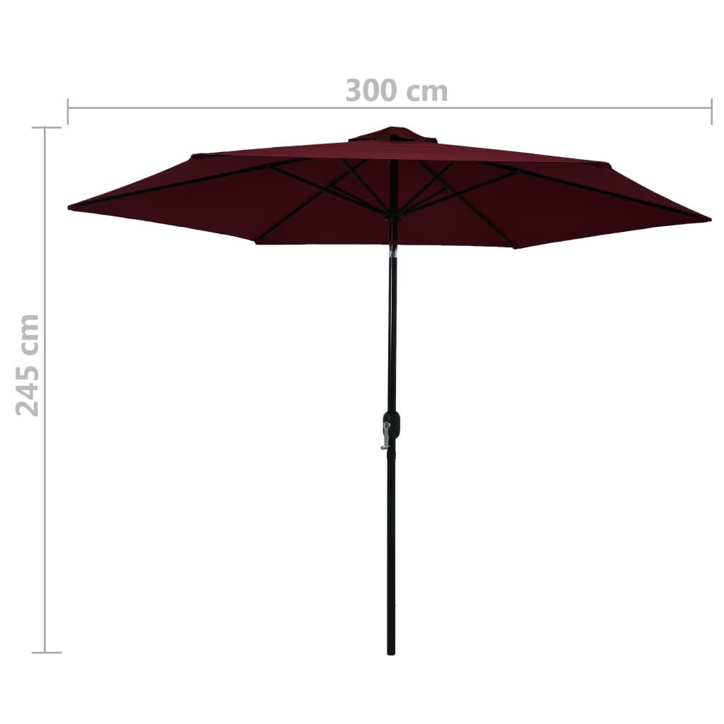 Āra lietussargs ar metāla stabu, tumši sarkans, 300cm cena un informācija | Saulessargi, markīzes un statīvi | 220.lv
