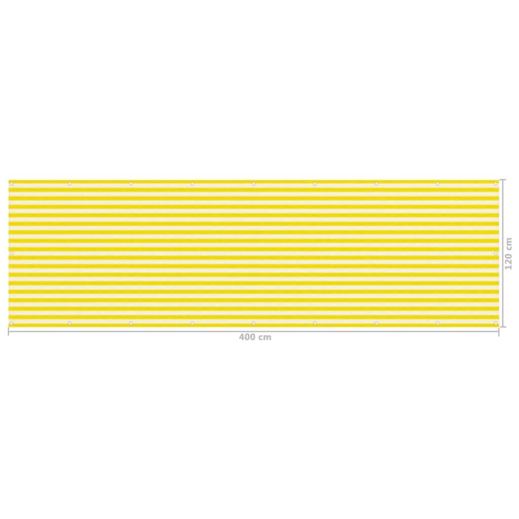 Balkona starpsiena, dzeltena un balta, 120x400cm, hdpe cena un informācija | Saulessargi, markīzes un statīvi | 220.lv