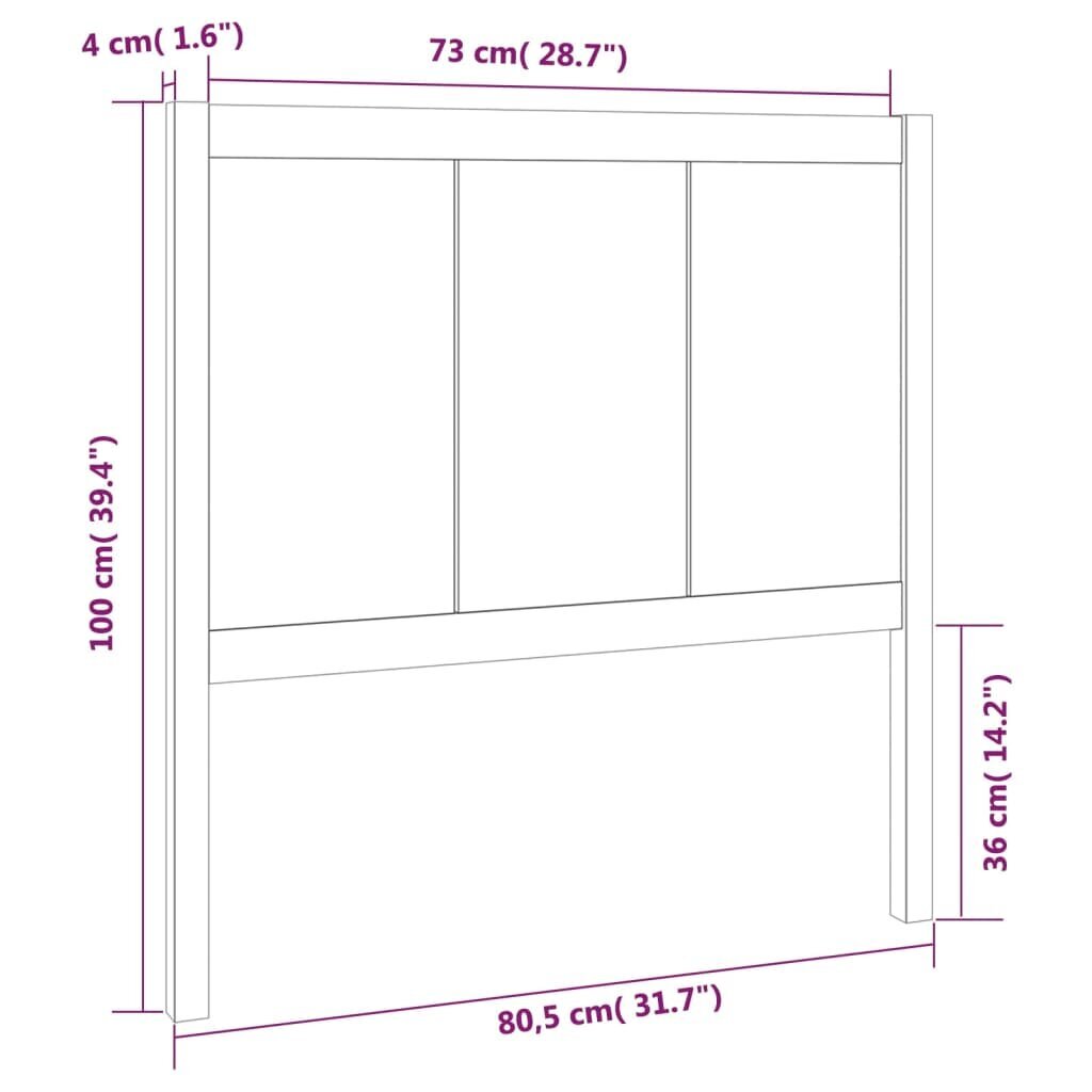 Gultas galvgalis, pelēks, 80,5x4x100cm, priedes masīvkoks cena un informācija | Gultas | 220.lv