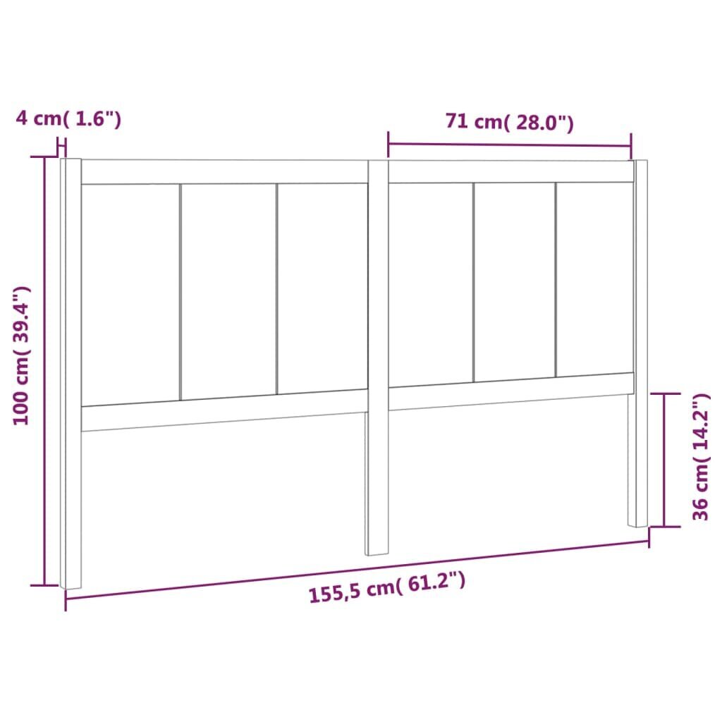 Gultas galvgalis, pelēks, 155,5x4x100cm, priedes masīvkoks цена и информация | Gultas | 220.lv