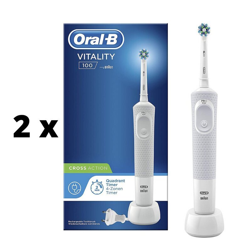 Elektriskā zobu birste ORAL-B Vitality D100, balta x 2 gab. iepakojumā cena un informācija | Elektriskās zobu birstes | 220.lv