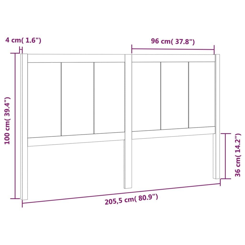 Gultas galvgalis, melns, 205,5x4x100cm, priedes masīvkoks cena un informācija | Gultas | 220.lv