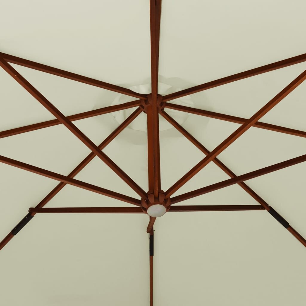 Piekārts lietussargs ar koka stabu, smilškrāsas un baltu, 350cm cena un informācija | Saulessargi, markīzes un statīvi | 220.lv