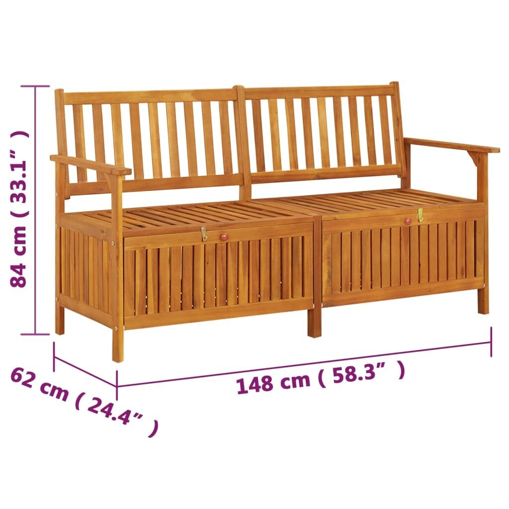 Sols - uzglabāšanas kaste, 148cm, akācijas masīvkoks цена и информация | Dārza soli | 220.lv