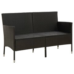 vidaXL trīsvietīgs dārza dīvāns ar matračiem, melna PE rotangpalma цена и информация | скамейка со столиком | 220.lv