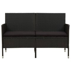 vidaXL trīsvietīgs dārza dīvāns ar matračiem, melna PE rotangpalma цена и информация | скамейка со столиком | 220.lv