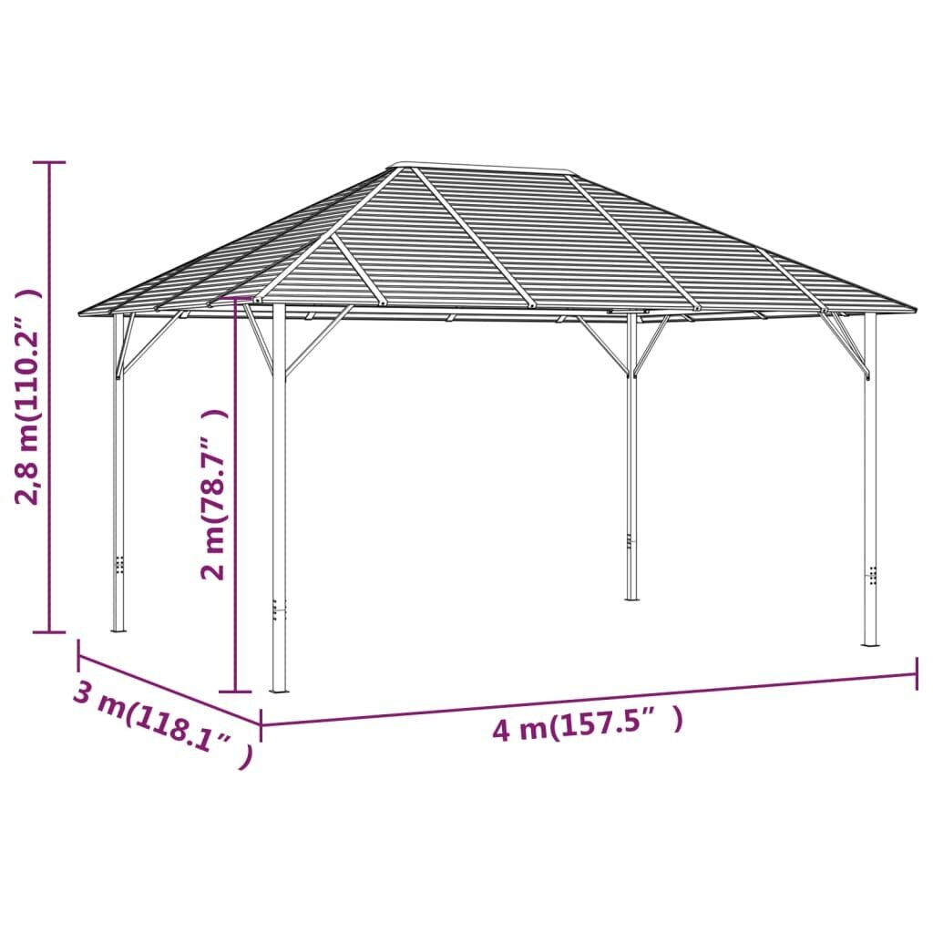 Lapene ar jumtu, antracīta krāsa, 4x3m цена и информация | Dārza nojumes un lapenes | 220.lv