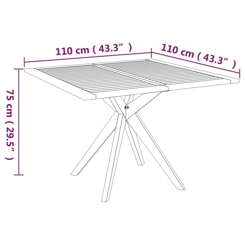 Dārza galds, 110x110x75cm, akācijas koka masīvs cena un informācija | Dārza galdi | 220.lv