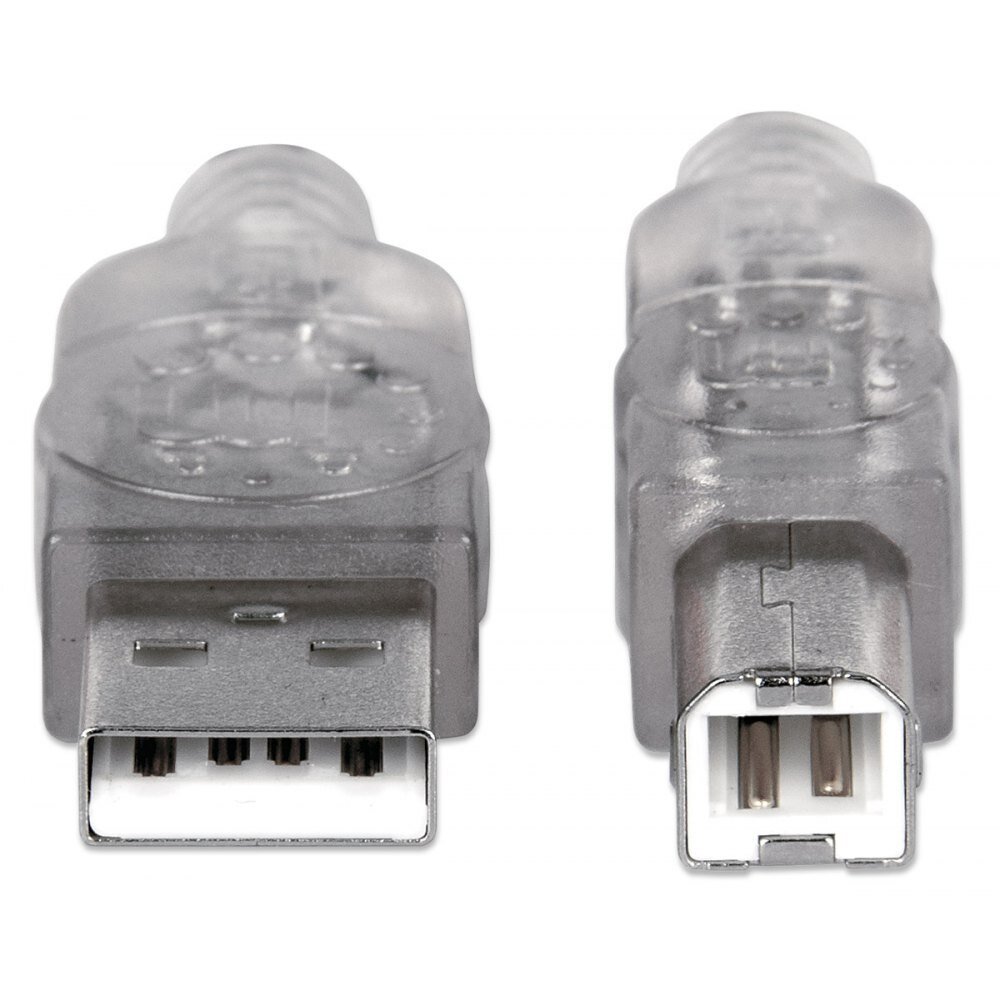 Kabelis Manhattan USB A-B M/M 5,0 m, USB2.0 Hi-Speed, sudraba cena un informācija | Kabeļi un vadi | 220.lv