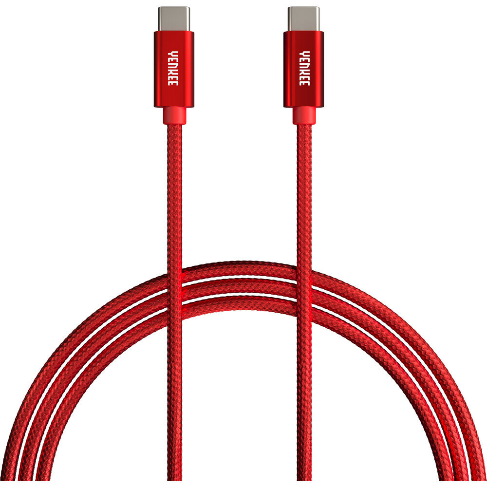 Pīts kabelis YENKEE, 2.0 USB C - USB C, 480 Mbps, 20V/3A, 60W, 2m, alumīnija korpuss, sarkans cena un informācija | Savienotājkabeļi | 220.lv