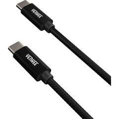 Pīts kabelis YENKEE, 2.0 USB C - USB C, 480 Mbps, 20V/3A, 60W, 2m, alumīnija korpuss, melns cena un informācija | Savienotājkabeļi | 220.lv