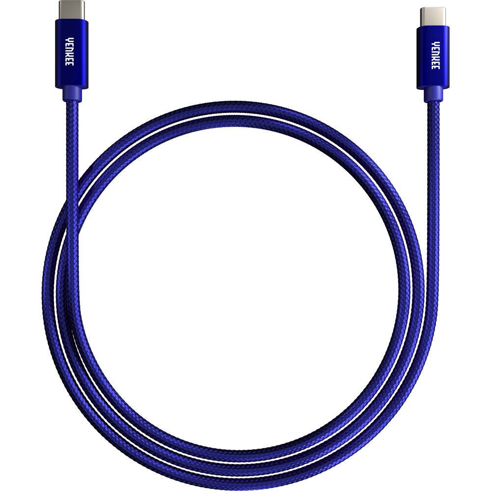 Pīts kabelis YENKEE, 2.0 USB C - USB C, 480 Mbps, 20V/3A, 60W, 2m, alumīnija korpuss, zils cena un informācija | Savienotājkabeļi | 220.lv