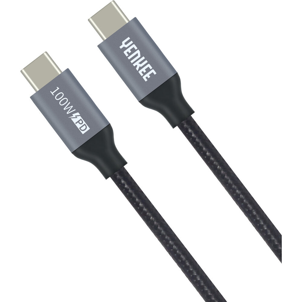 Pītais vads YENKEE, 3.1 (Gen 2) USB C - USB C, 10Gb/s, 20V/5A, 100W, 1.5m, alumīnija korpuss, melns цена и информация | Savienotājkabeļi | 220.lv