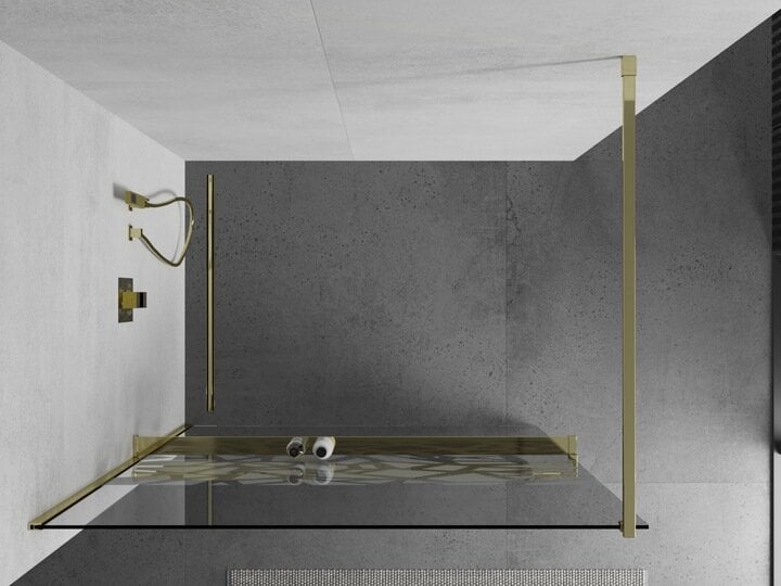 Walk-in dušas siena Mexen Kioto+ ar plauktu, gold/stikls ar rakstu, 70,80,90,100,110,120,130,140x200 cm cena un informācija | Dušas durvis, dušas sienas | 220.lv