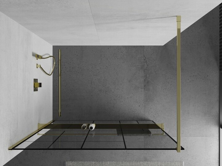 Walk-in dušas siena Mexen Kioto+ ar plauktu, gold/melns raksts, 70,80,90,100,110,120,130,140x200 cm cena un informācija | Dušas durvis, dušas sienas | 220.lv