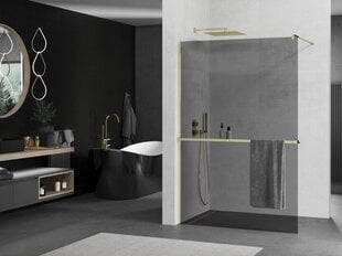 Walk-in dušas siena Mexen Kioto+ ar plauktu, gold/grafīta stikls, 70,80,90,100,110,120x200 cm cena un informācija | Dušas durvis, dušas sienas | 220.lv