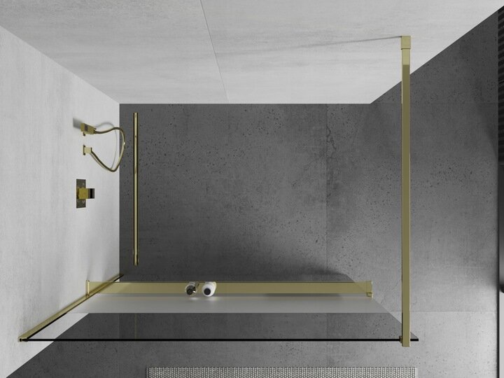 Walk-in dušas siena Mexen Kioto+ ar plauktu, gold/pusmatēts stikls, 70,80,90,100,110,120x200 cm цена и информация | Dušas durvis, dušas sienas | 220.lv