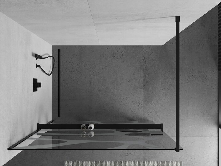 Walk-in dušas siena Mexen Kioto+ ar plauktu, black/stikls ar rakstu, 70,80,90,100,110,120,130,140x200 cm цена и информация | Dušas durvis, dušas sienas | 220.lv