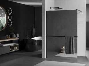 Walk-in dušas siena Mexen Kioto+ ar plauktu, black/spogulis, 70,80,90,100,110,120x200 cm cena un informācija | Dušas durvis, dušas sienas | 220.lv
