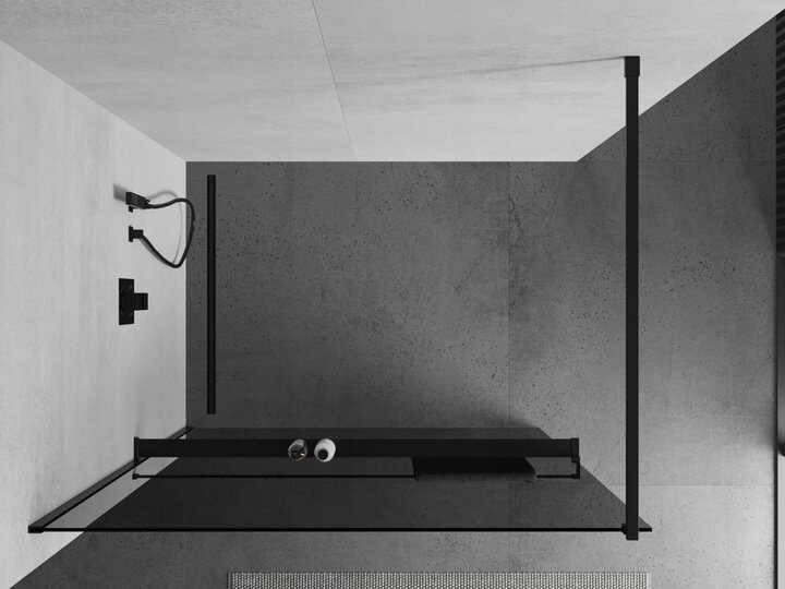 Walk-in dušas siena Mexen Kioto+ ar plauktu, black/grafīta stikls, 70,80,90,100,110,120x200 cm cena un informācija | Dušas durvis, dušas sienas | 220.lv