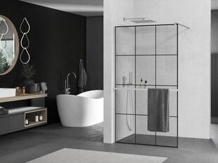 Walk-in dušas siena Mexen Kioto+ ar plauktu, chrome/melns raksts, 70,80,90,100,110,120,130,140x200 cm cena un informācija | Dušas durvis, dušas sienas | 220.lv