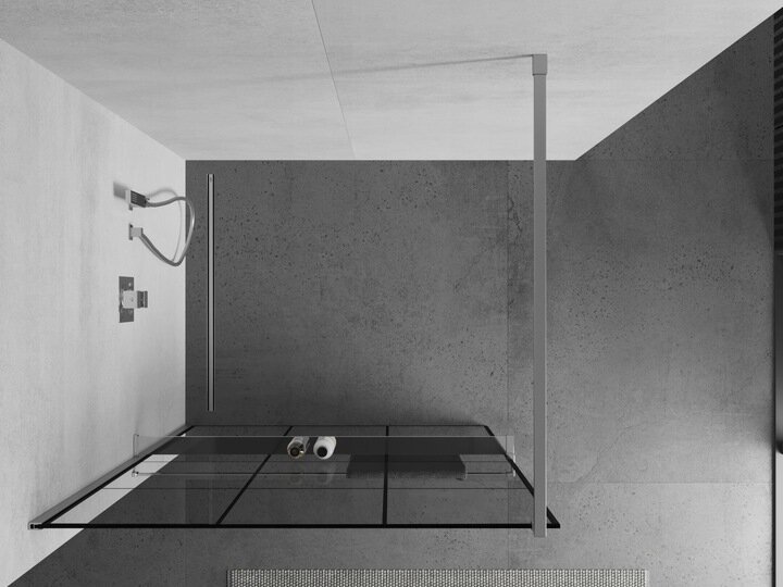 Walk-in dušas siena Mexen Kioto+ ar plauktu, chrome/melns raksts, 70,80,90,100,110,120,130,140x200 cm cena un informācija | Dušas durvis, dušas sienas | 220.lv