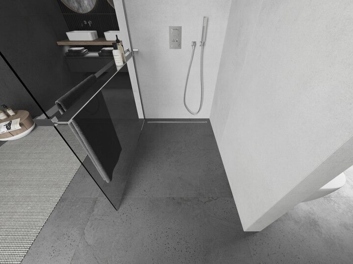 Walk-in dušas siena Mexen Kioto+ ar plauktu, chrome/caurspīdīgs stikls, 70,80,90,100,110,120,130,140x200 cm cena un informācija | Dušas durvis, dušas sienas | 220.lv