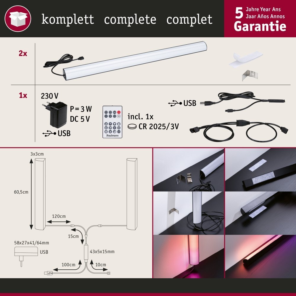 Paulmann LED gaismas josla Dynamic RGB 2x1W 2x48lm RGB cena un informācija | LED lentes | 220.lv