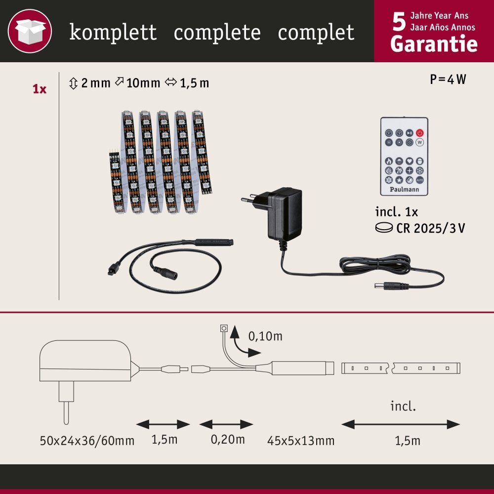 Paulmann LED LED lenta Dynamic RGB 1,5m 3W 60LEDs/m RGB+ 5VA cena un informācija | LED lentes | 220.lv