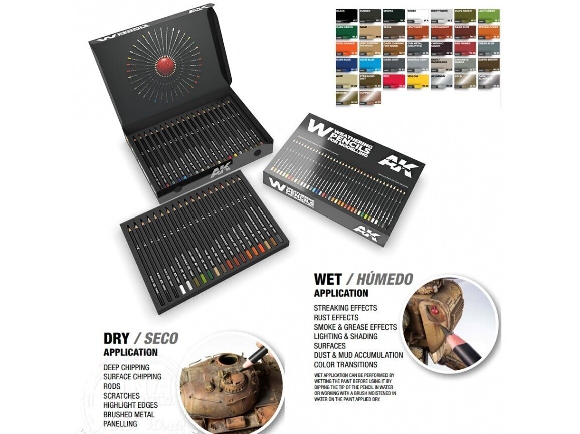 AK Interactive - Weathering Pencils: Deluxe Edition Box 37 Watercolor Pencils (Komplektā 37 zīmuļi), AAK10047 цена и информация | Modelēšanas un zīmēšanas piederumi | 220.lv