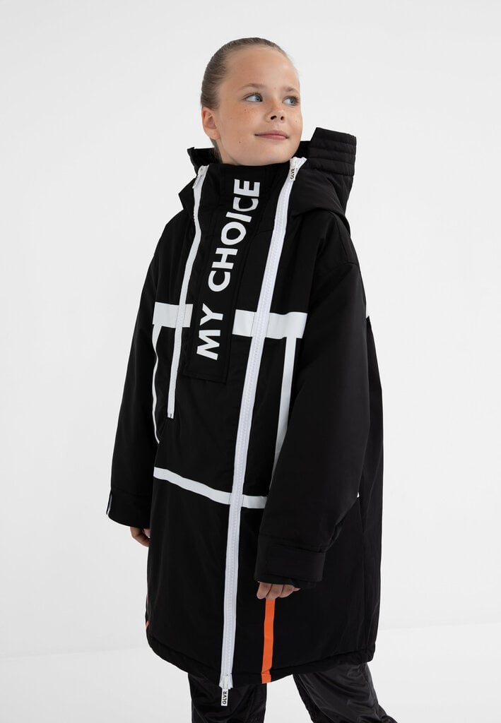 Mētelis melns ar kontrastējošām detaļām meitenēm Gulliver цена и информация | Ziemas apģērbs bērniem | 220.lv