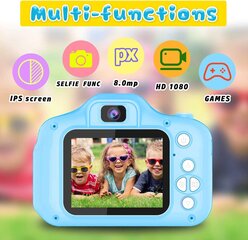 Фотоаппарат для ребенка с картой памяти 8 Гб, 5 игр, голубой цена и информация | Развивающие игрушки | 220.lv