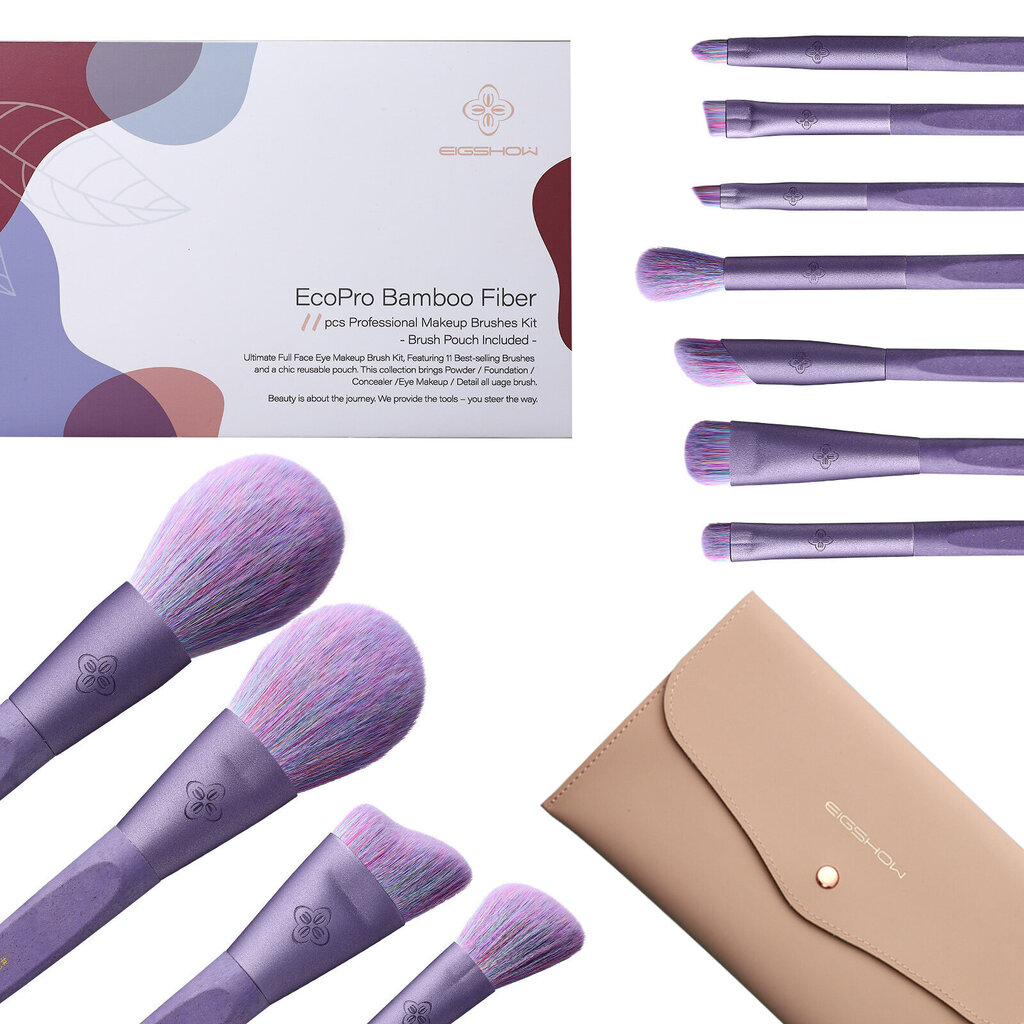 Eigshow Beauty EcoPro Bambusa šķiedra 11 pędzli Sunset Mist Purple cena un informācija | Kosmētikas otas, sūkļi | 220.lv