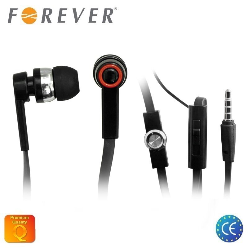 Forever Universālas Plakanā vada 3.5mm In-Ear Austiņas priekš telefona ar mikrofonu Melnas cena un informācija | Austiņas | 220.lv