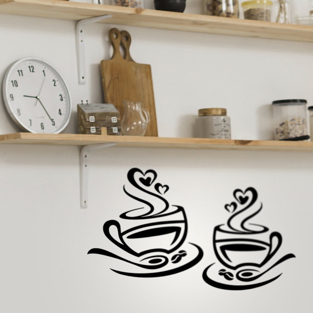 2 tases kafijas sienas uzlīme virtuvei vai viesistabai, vinila uzlīme cena un informācija | Dekoratīvās uzlīmes | 220.lv