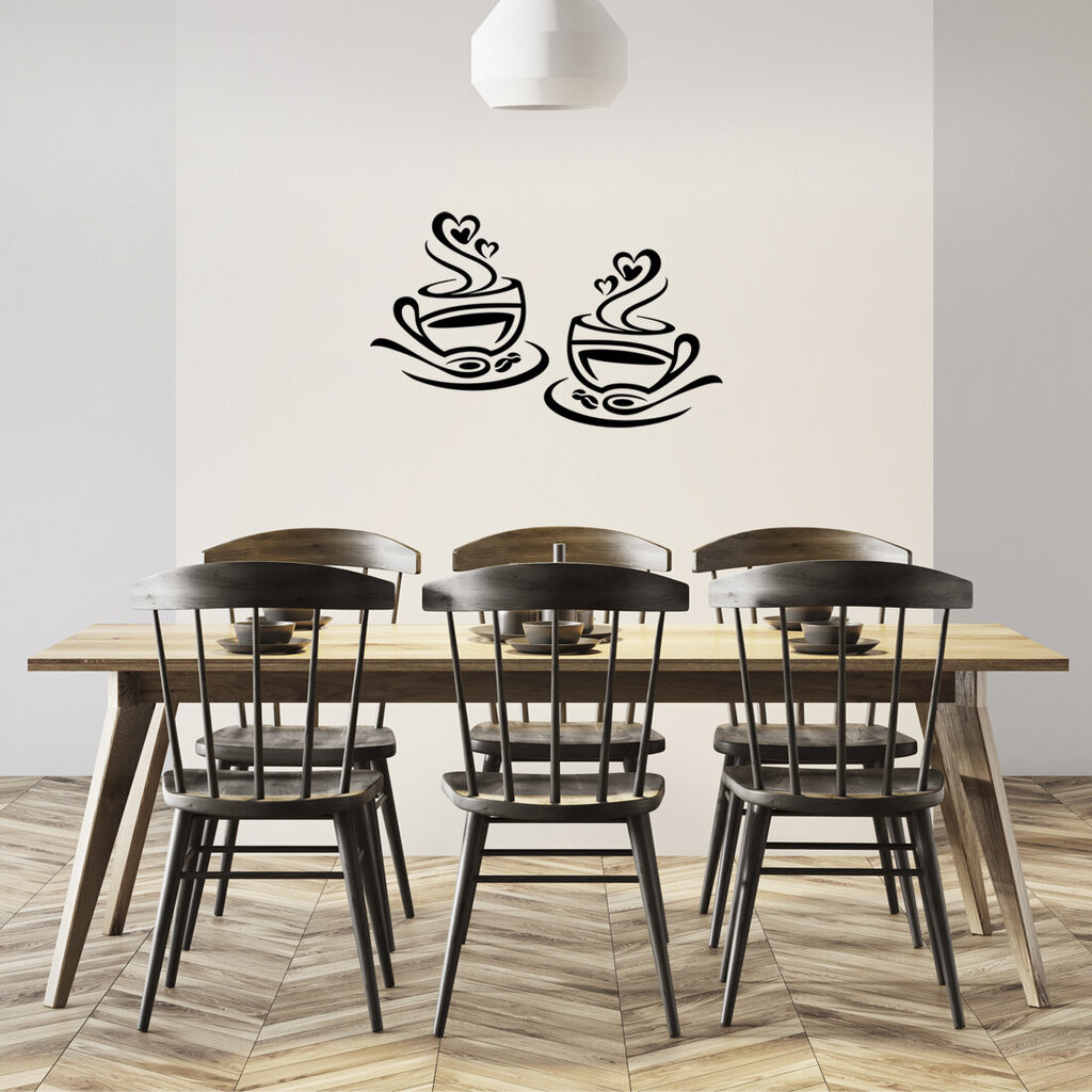 2 tases kafijas sienas uzlīme virtuvei vai viesistabai, vinila uzlīme cena un informācija | Dekoratīvās uzlīmes | 220.lv