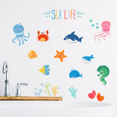 Обучающие детские наклейки на стену с рыбами в ванную, 34 шт цена и информация | Декоративные наклейки | 220.lv