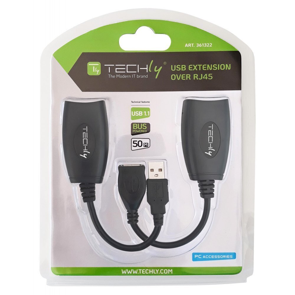 USB pagarinātājs Techly līdz 50 m tīkla kabelim Cat5e/6, RJ45 cena un informācija | Adapteri un USB centrmezgli | 220.lv