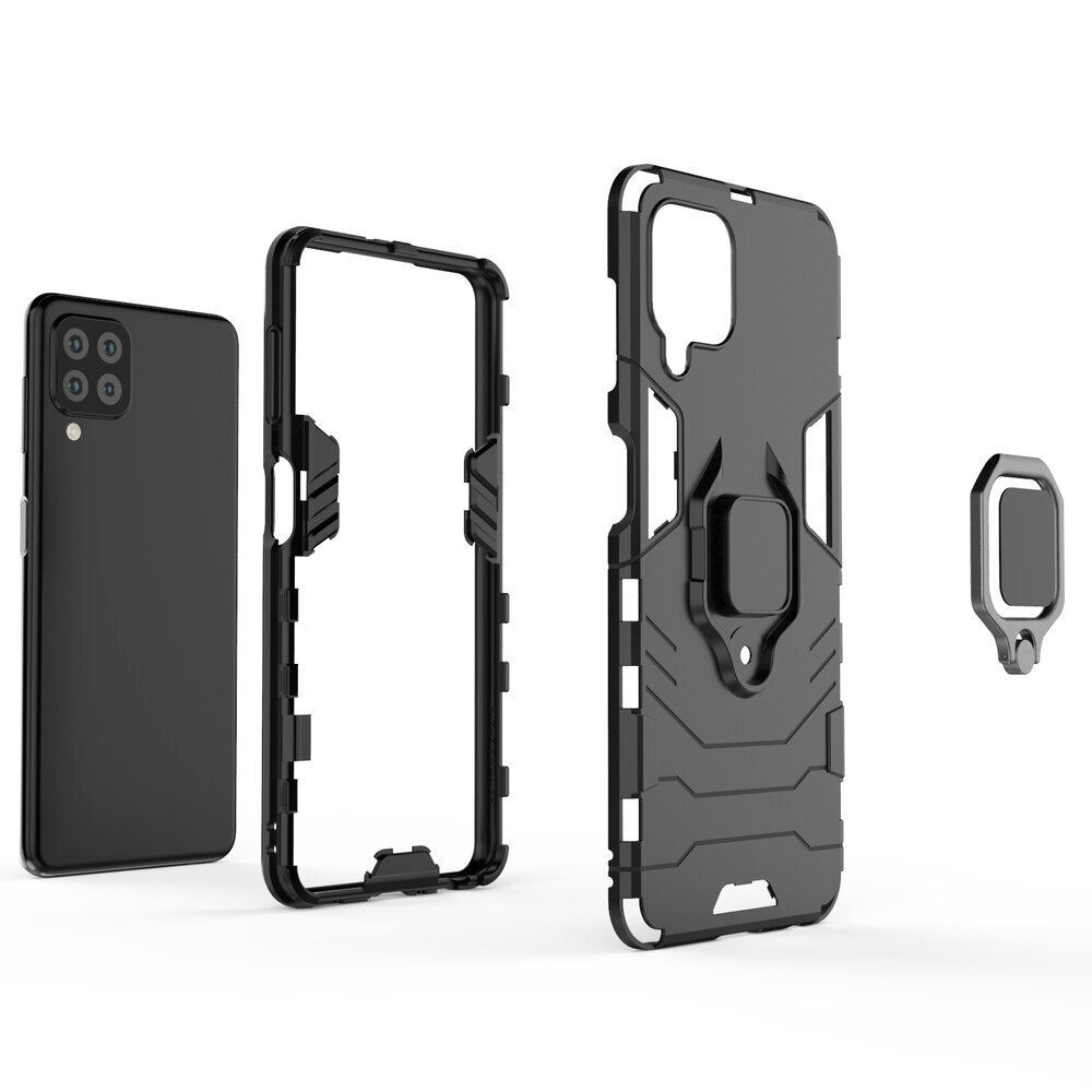 Ring Armor Case Kickstand Tough Rugged Cover, paredzēts Samsung Galaxy A22 4G, melns cena un informācija | Telefonu vāciņi, maciņi | 220.lv